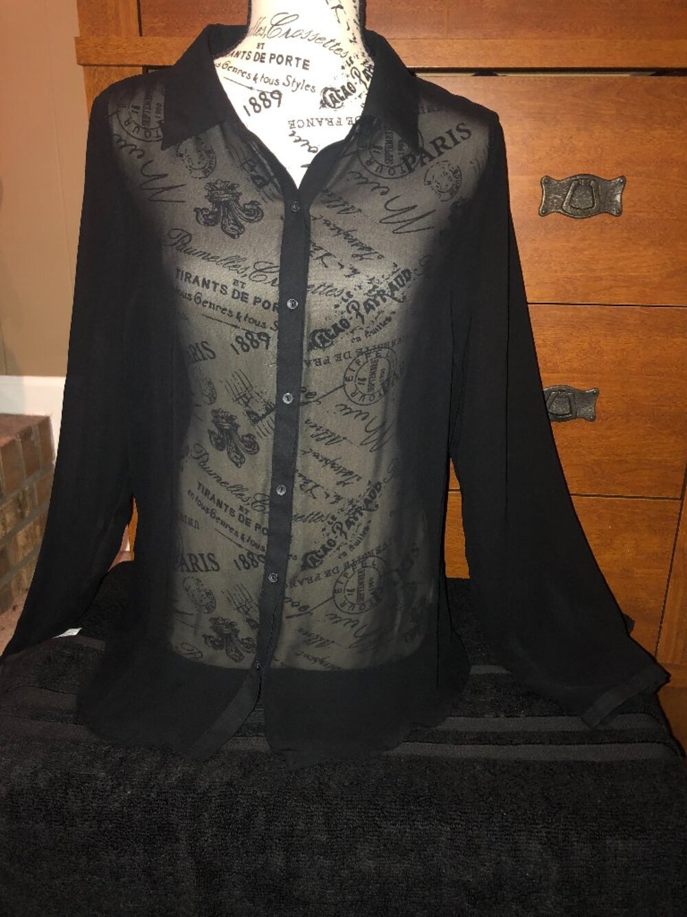 woman's a.n.a. black sheer blouse size large